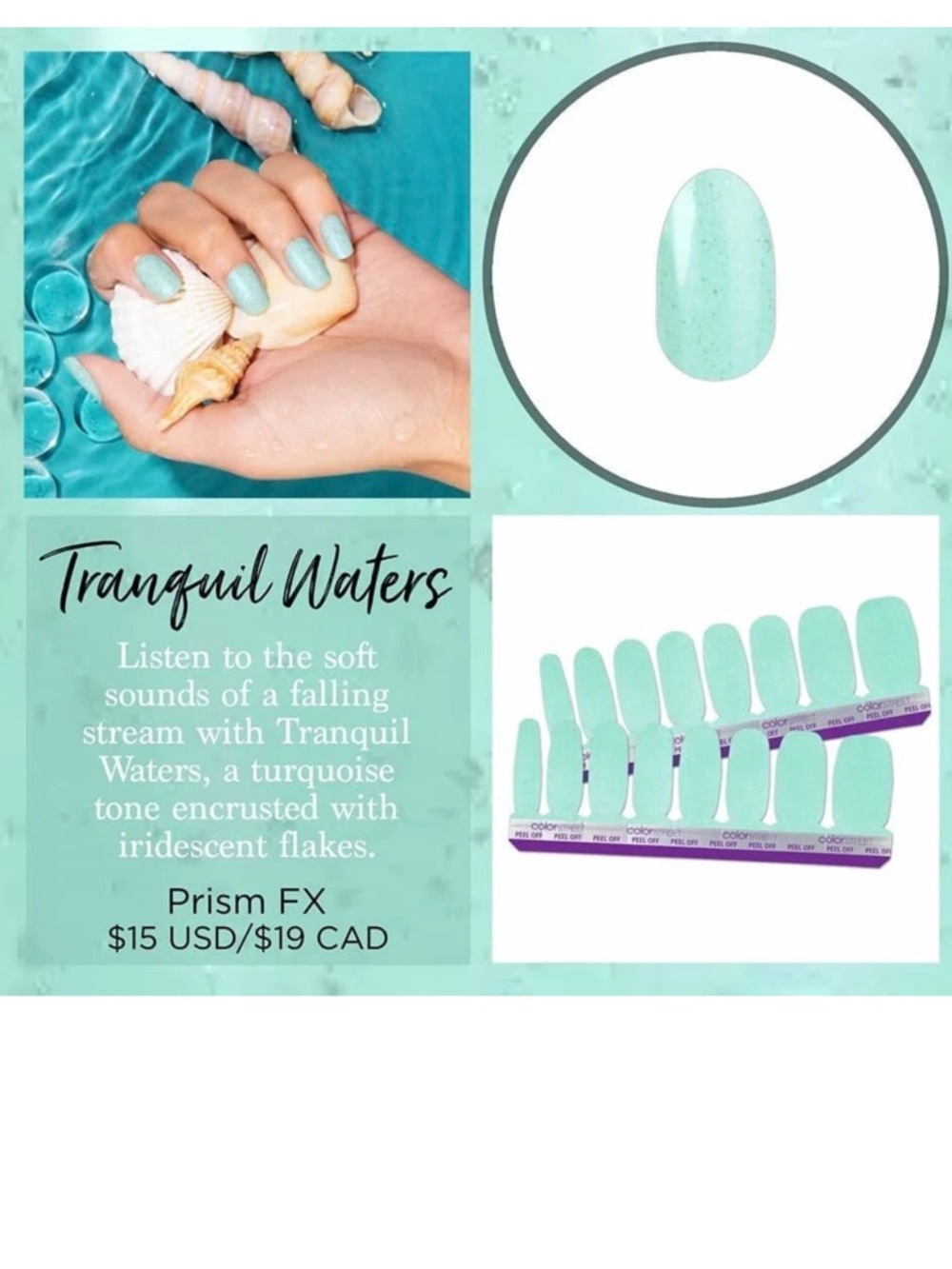 Color Street nail polish strips tranquil waters FMG261 mint green speckles NIP